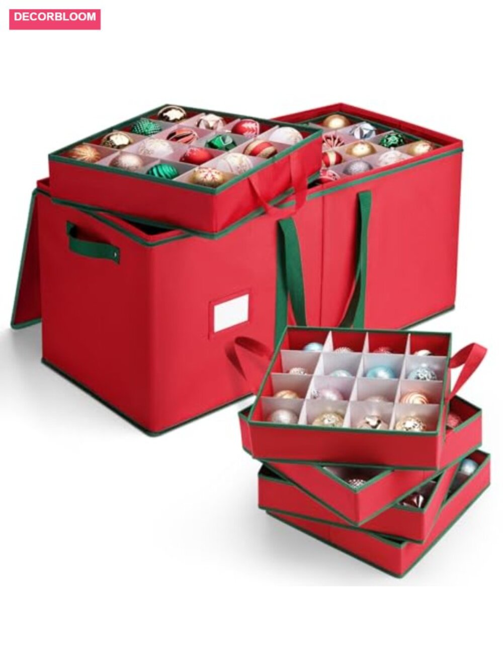 Christmas Ornament Storage Box with Adjustable Dividers Holds 128 Ornaments